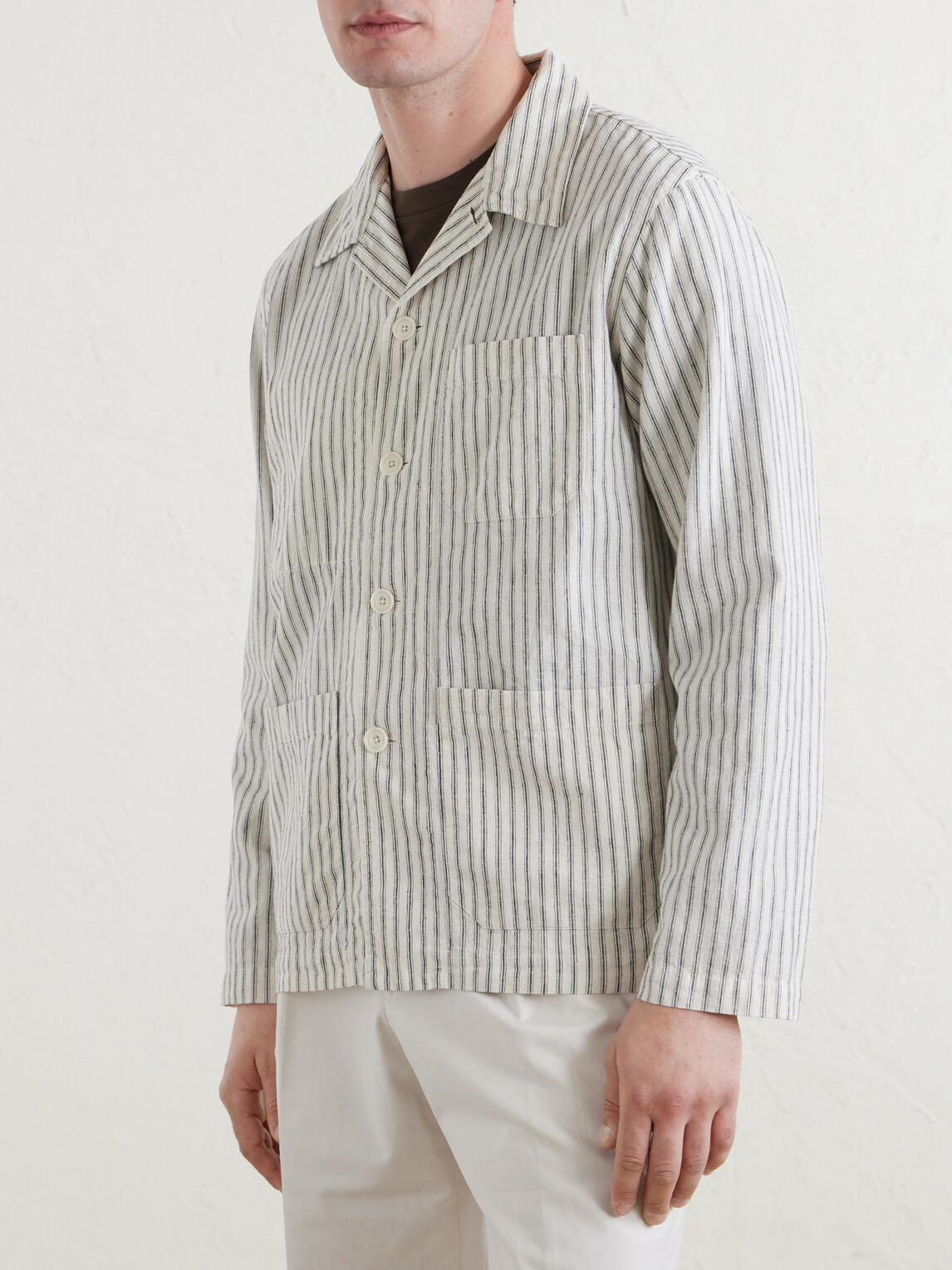 Hartford - Perry Striped Linen and Cotton-Blend Woven Jacket - White