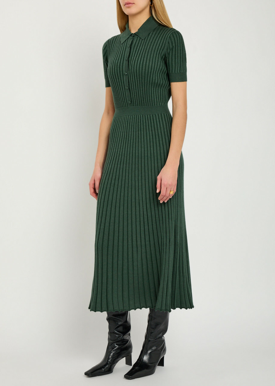 Gabriela Hearst Amor Ribbed Cashmere-blend Midi Shirt Dress Green