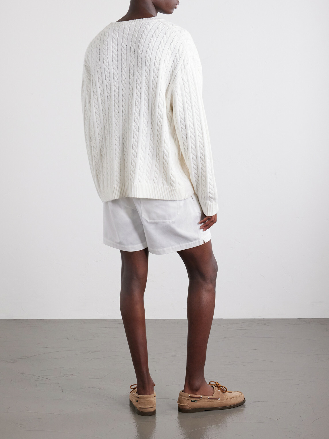 FRAME - Logo-Embroidered Cable-Knit Cotton and Wool-Blend Sweater - Neutrals
