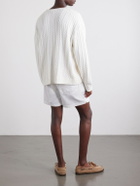 FRAME - Logo-Embroidered Cable-Knit Cotton and Wool-Blend Sweater - Neutrals