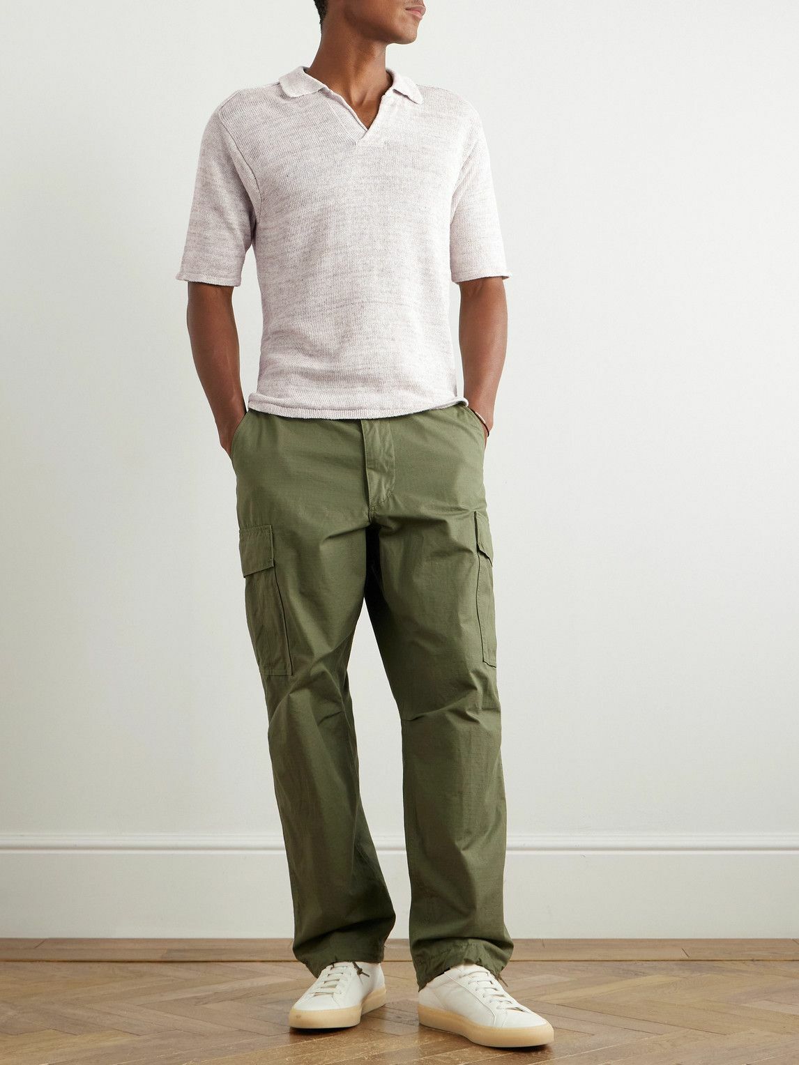 Inis Meáin - Knitted Linen Polo Shirt - Gray Inis Meáin