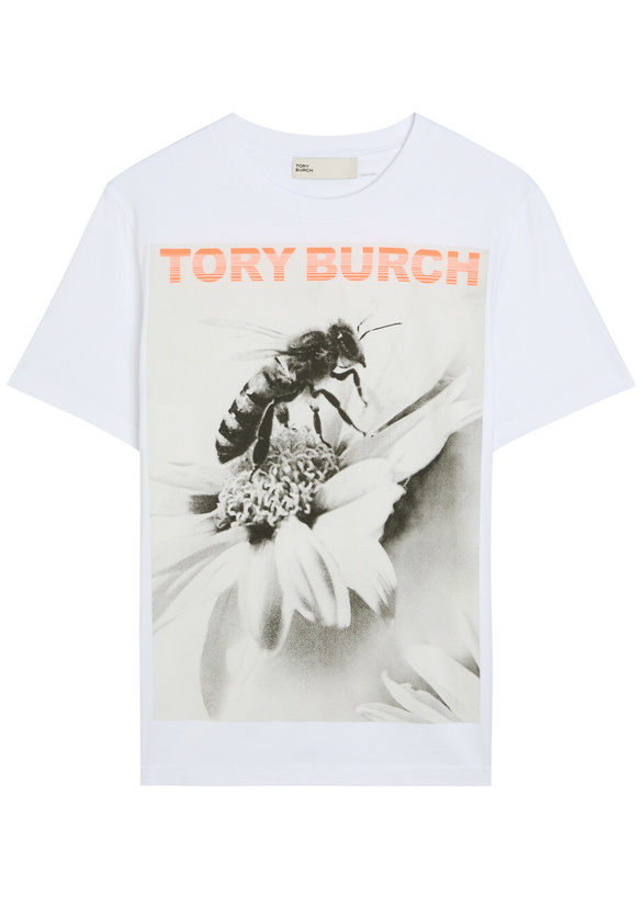 Photo: Tory Burch Printed Cotton T-shirt White And Grey
