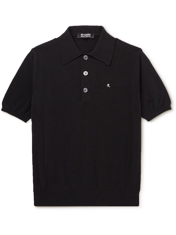 Photo: Raf Simons - Slim-Fit Logo-Embroidered Knitted Cotton Polo Shirt - Black