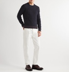 Incotex - Stripe-Trimmed Cable-Knit Virgin Wool Sweater - Blue