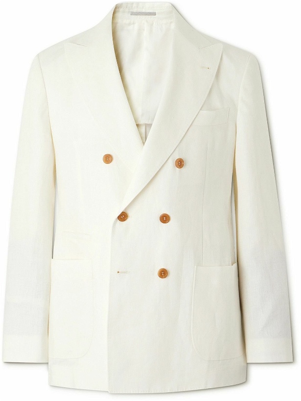 Photo: Brunello Cucinelli - Double-Breasted Linen Suit Jacket - White