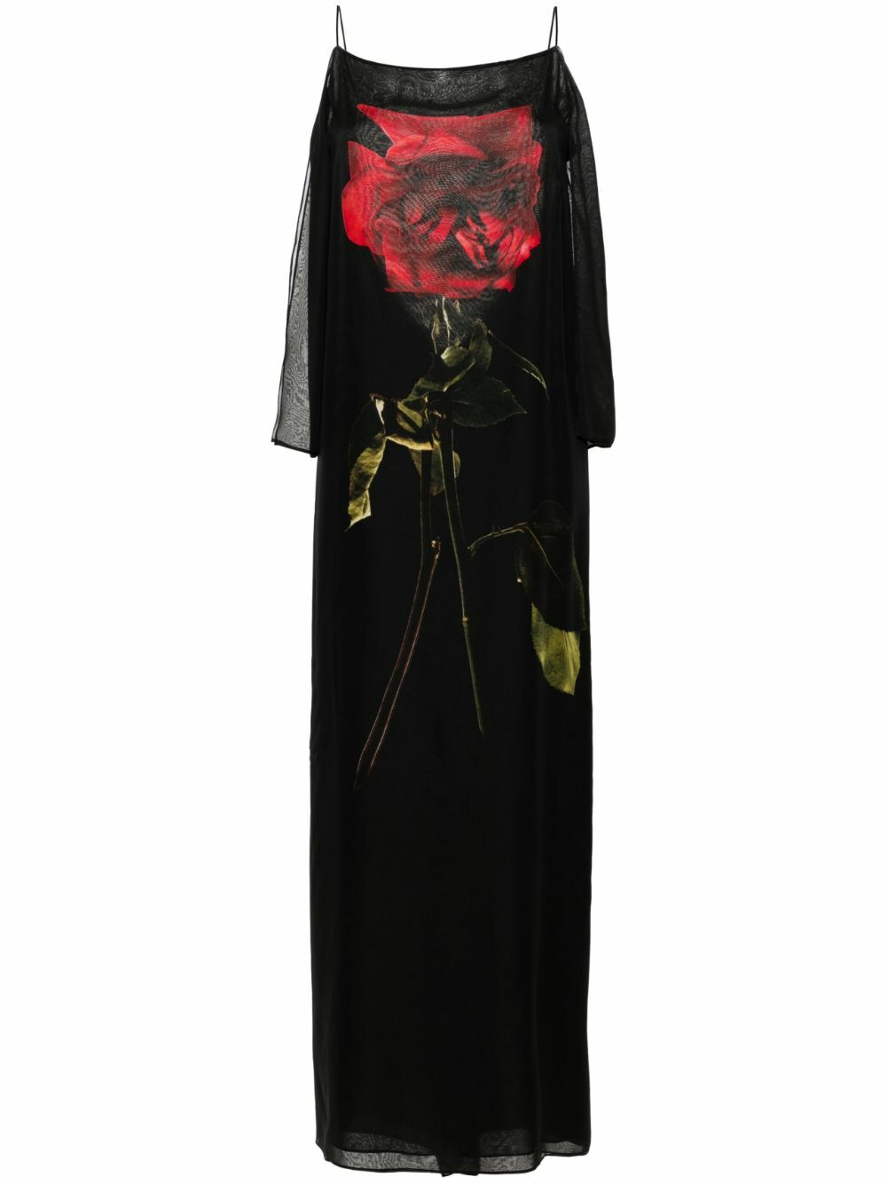 Alexander McQueen Black Shadow Rose-Print Silk Dress Alexander McQueen