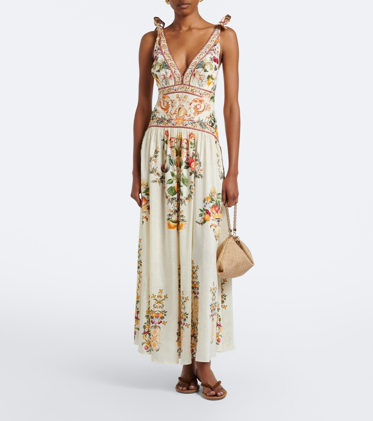 Camilla Embellished printed linen and silk maxi dress