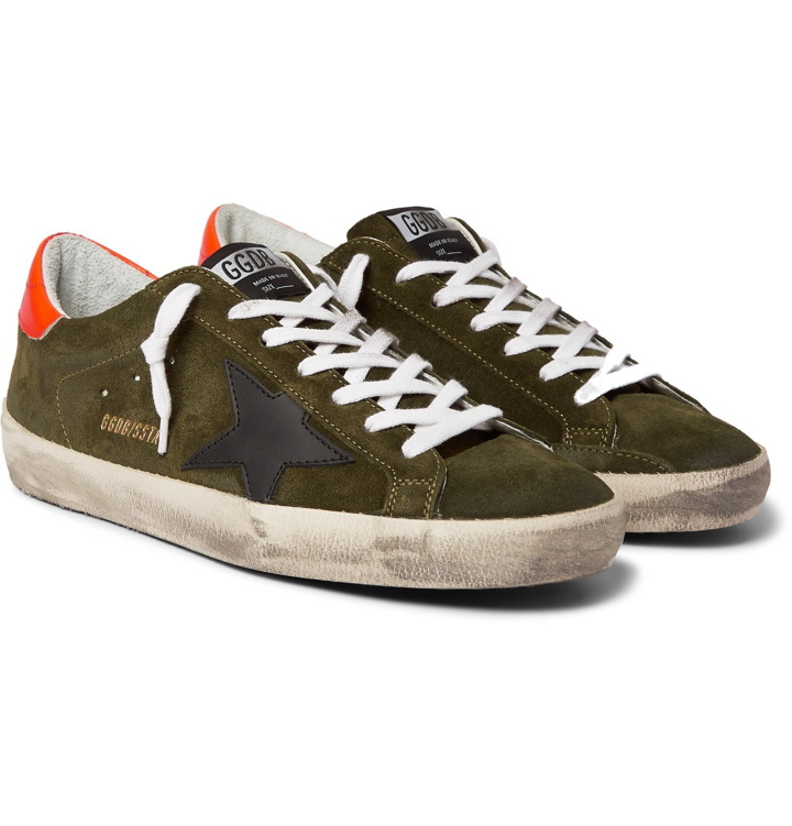 Photo: Golden Goose - Superstar Distressed Suede and Leather Sneakers - Green