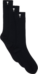 AMI Paris Three-Pack Black Ami De Coeur Socks