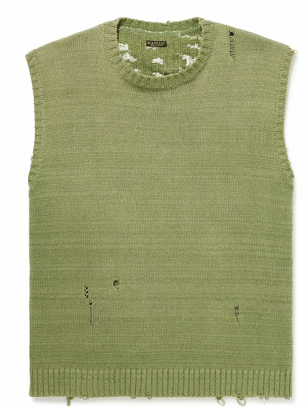 Photo: KAPITAL - DistressedJacquard-Knit Sweater Vest - Green