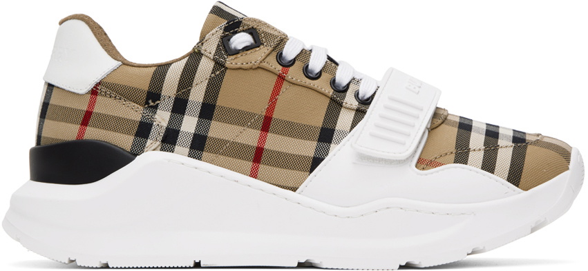 Burberry Beige & White Check Sneakers Burberry display picture 1