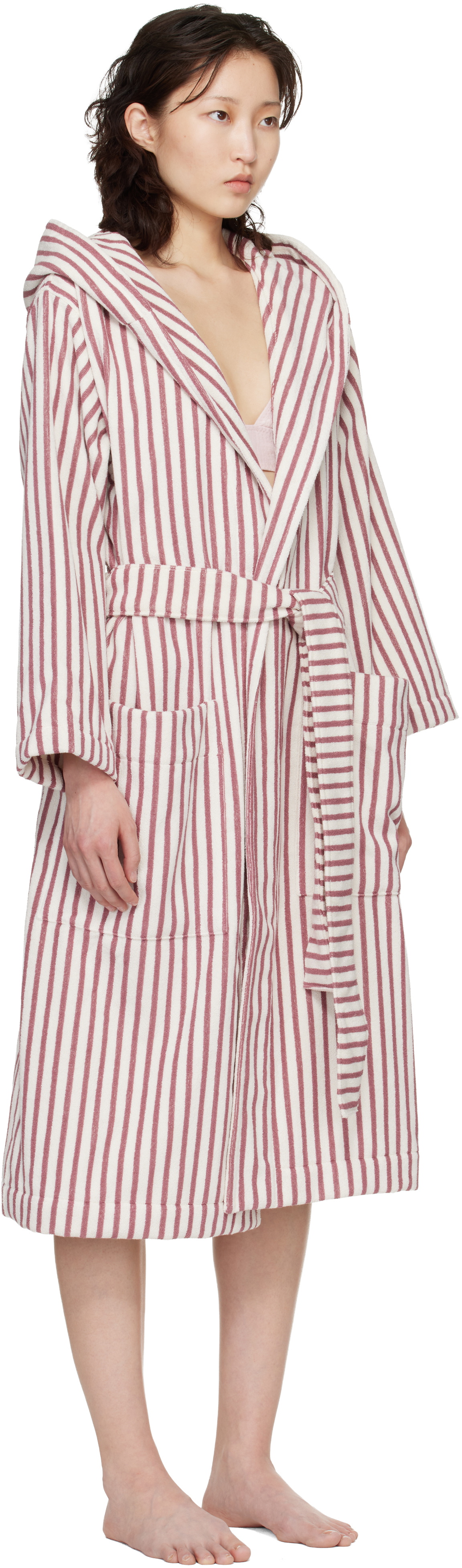 Tekla White & Red Terry Hooded Bathrobe