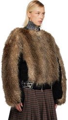 Chopova Lowena Black & Beige French Kiss Faux-Fur Bomber Jacket