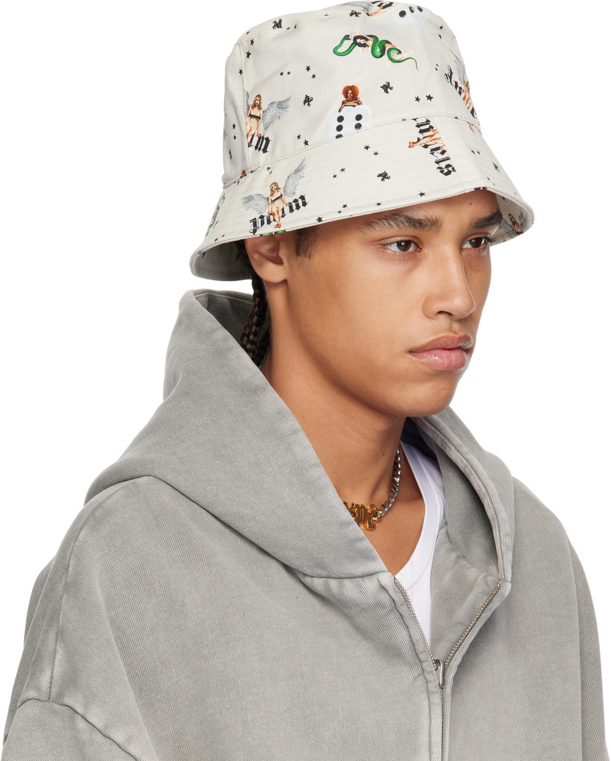 Palm Angels Off-White Pin Up All Over Bucket Hat
