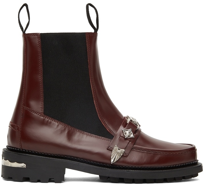 Photo: Toga Virilis Burgundy Polished Leather Moc Chelsea Boots