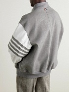 Thom Browne - Oversized Striped Virgin Wool and Leather Bomber Jacket - Gray
