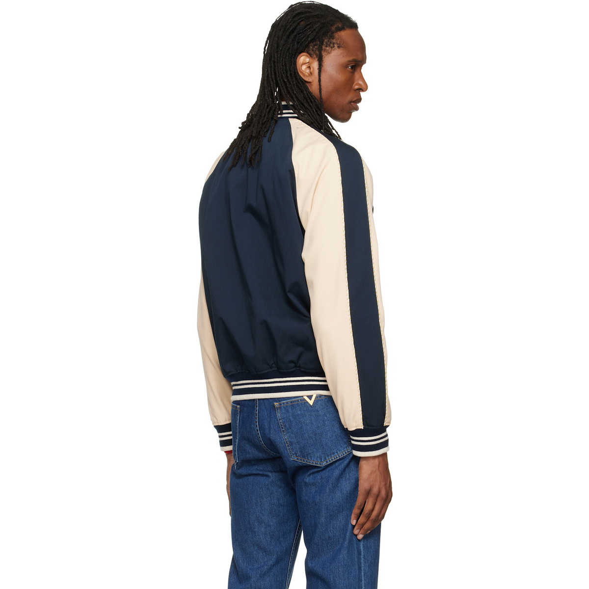 Valentino Navy Canvas & Fine Gabardine Bomber Jacket