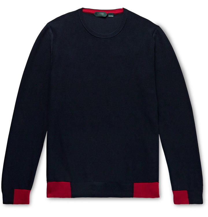 Photo: Incotex - Colour-Block Cotton Sweater - Blue
