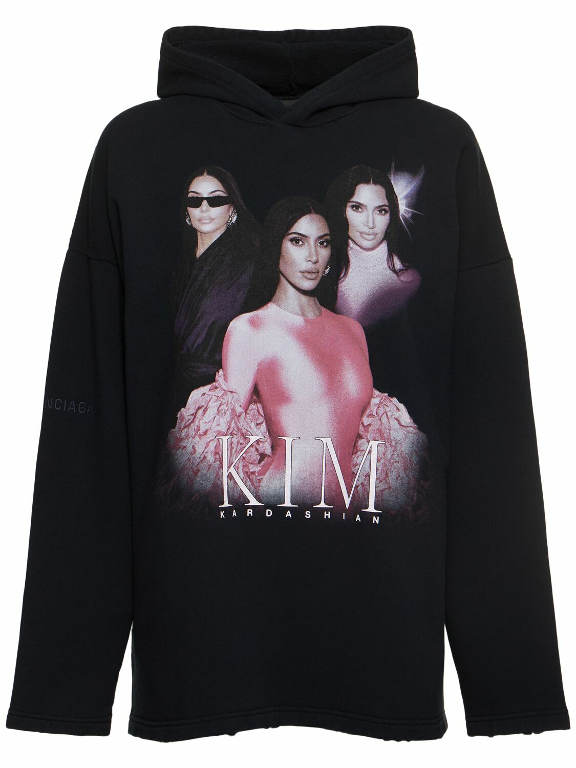 【BALENCIAGA】Kim K リブ無し Hoodie で フェードブラック Kim K No Rib Hoodie in Faded Black | Balenciaga US
