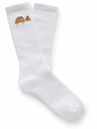 Palm Angels - Embroidered Ribbed Cotton-Blend Socks - White