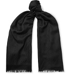 SAINT LAURENT - Logo-Jacquard Silk and Wool-Blend Scarf - Black