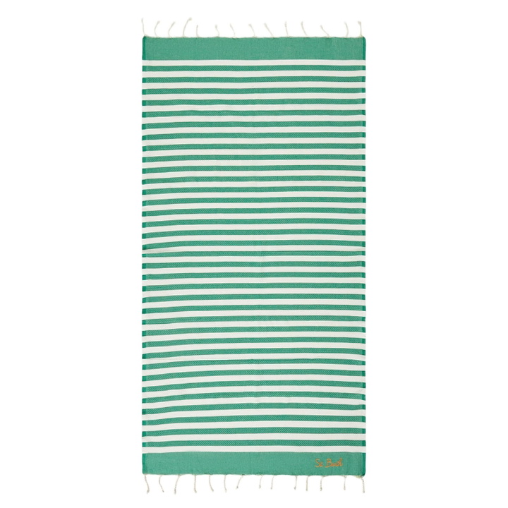 Photo: MC2 Saint Barth Fouta Classic Honeycomb With White And Green Stripes