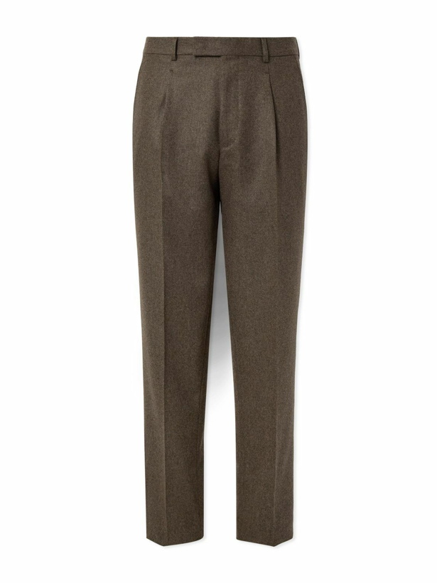 Photo: Zegna - Straight-Leg Pleated Wool-Flannel Trousers - Brown