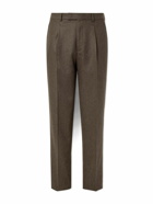 Zegna - Straight-Leg Pleated Wool-Flannel Trousers - Brown