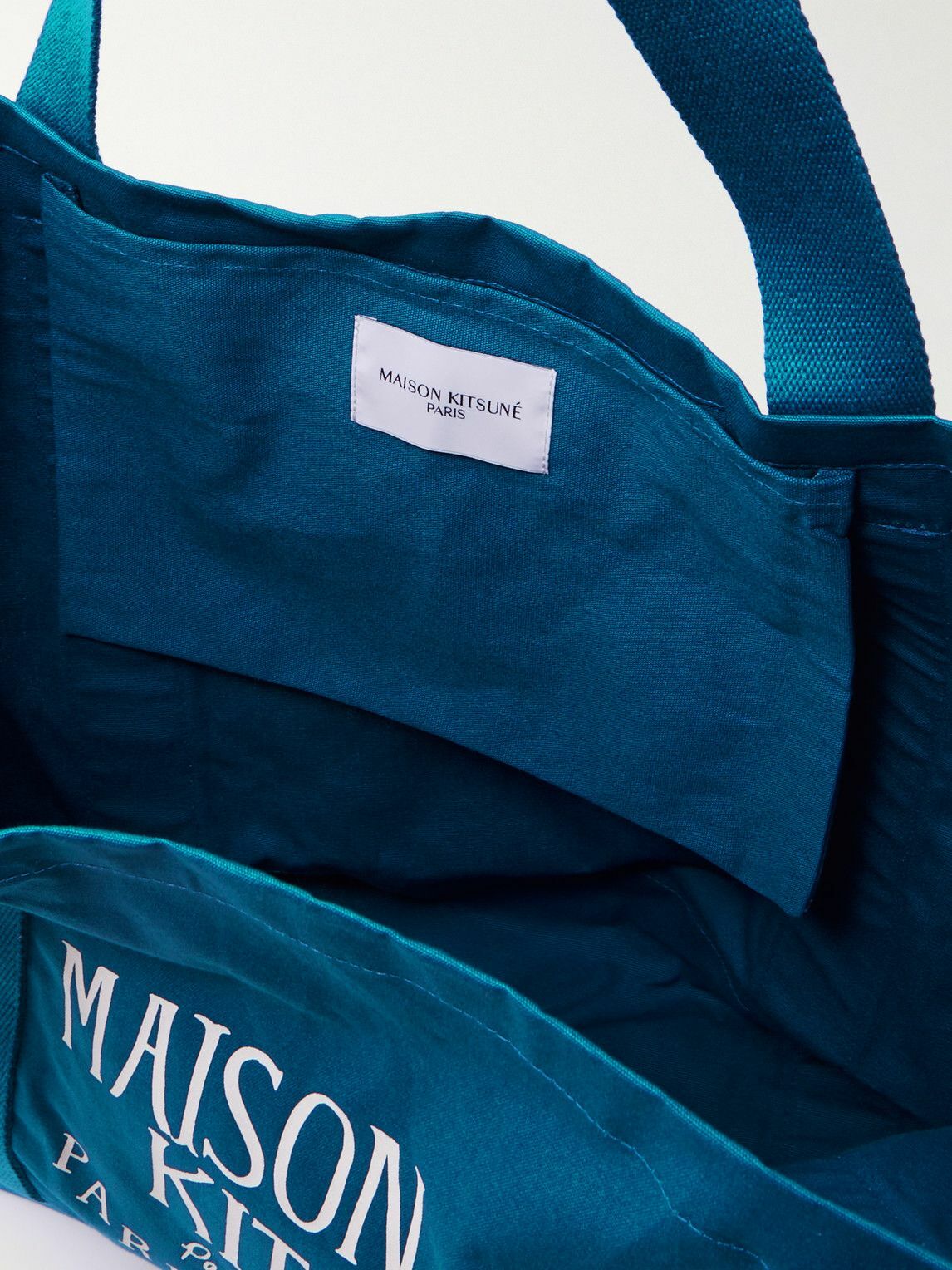 即発 ● MAISON KITSUNE PALAIS トートバッグ ロゴ 水色 Maison Kitsuné - Palais Royal Logo-Print Cotton-Canvas Tote