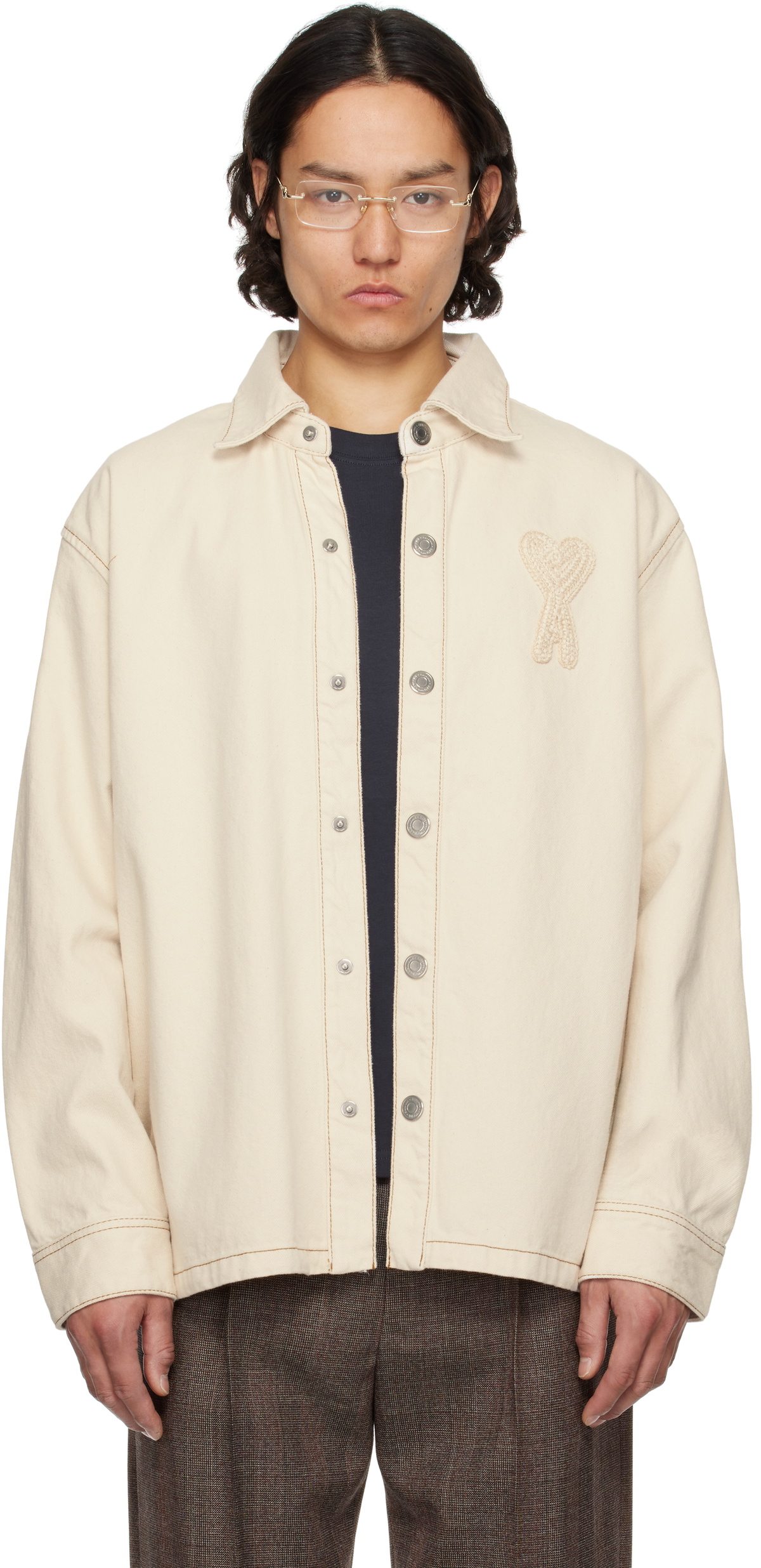 AMI Paris Off-White Cotton Ami de Coeur Denim Overshirt AMI