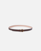 Pinko Reversible Thin Leather Belt 2cm Brown/Pink Antique Gold