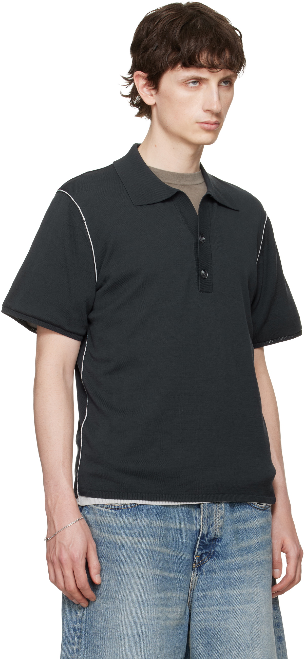 Won Hundred Black Jonas Two Layer Knit Polo
