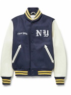 Golden Bear - New York Appliquéd Wool-Blend and Leather Varsity Jacket - Blue