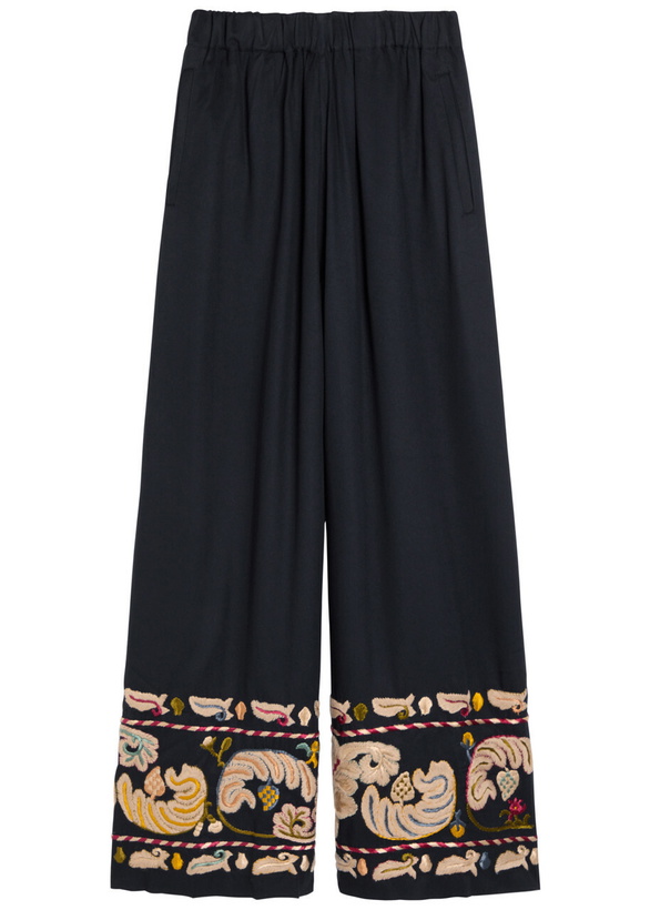 Photo: Bode Feather Runner Embroidered Cotton-blend Trousers Multicoloured 1