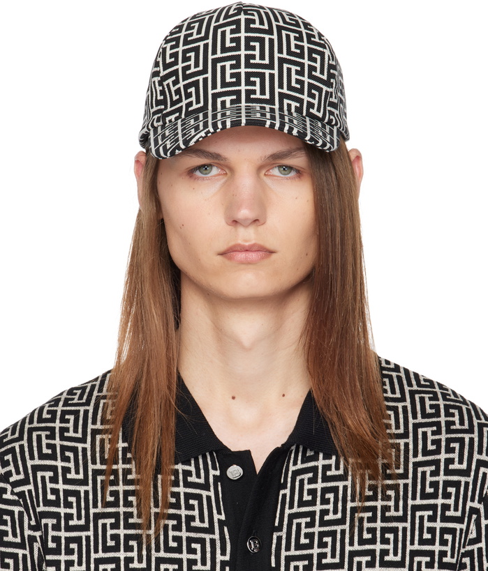Photo: Balmain Off-White & Black Monogram Jacquard Wool Cap