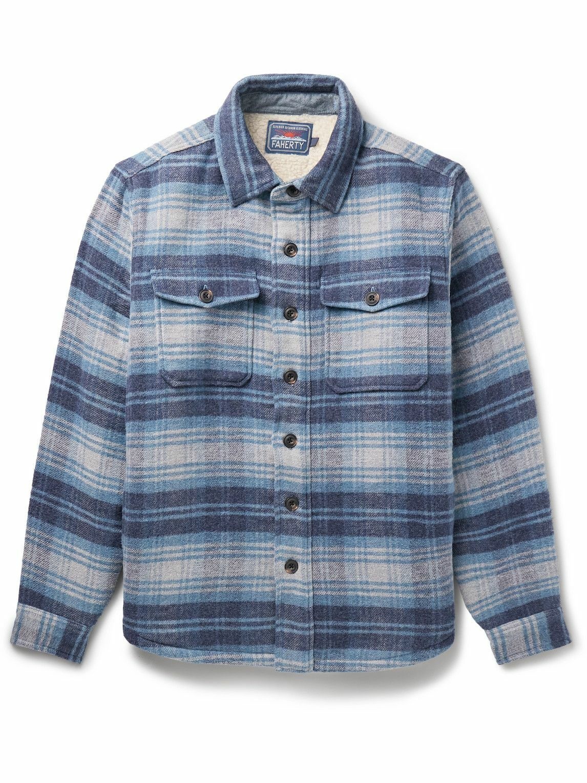 Photo: Faherty - CPO Fleece-Lined Checked Cotton and Wool-Blend Overshirt - Blue