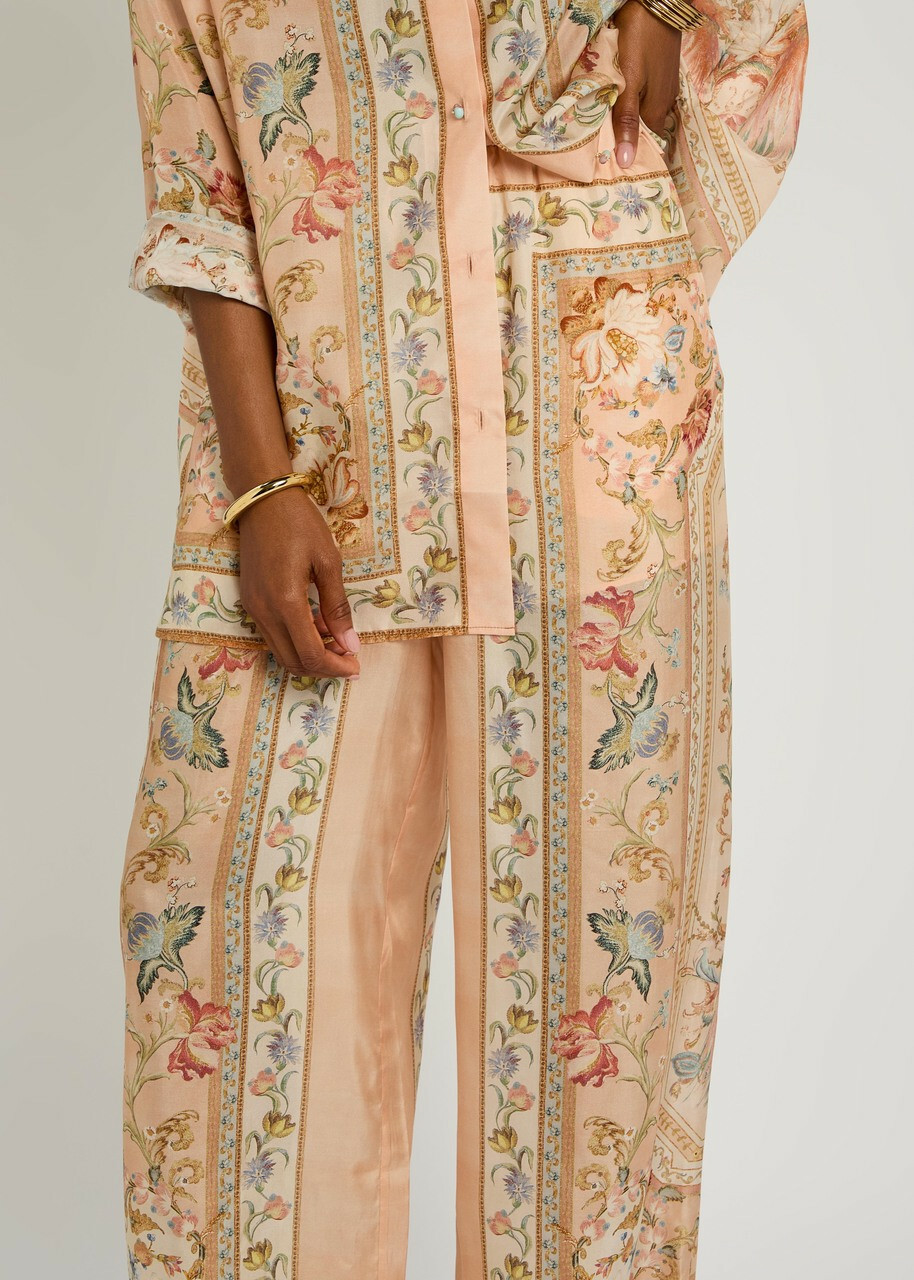 Zimmermann Roselight Printed Wide-leg Silk Trousers Pink