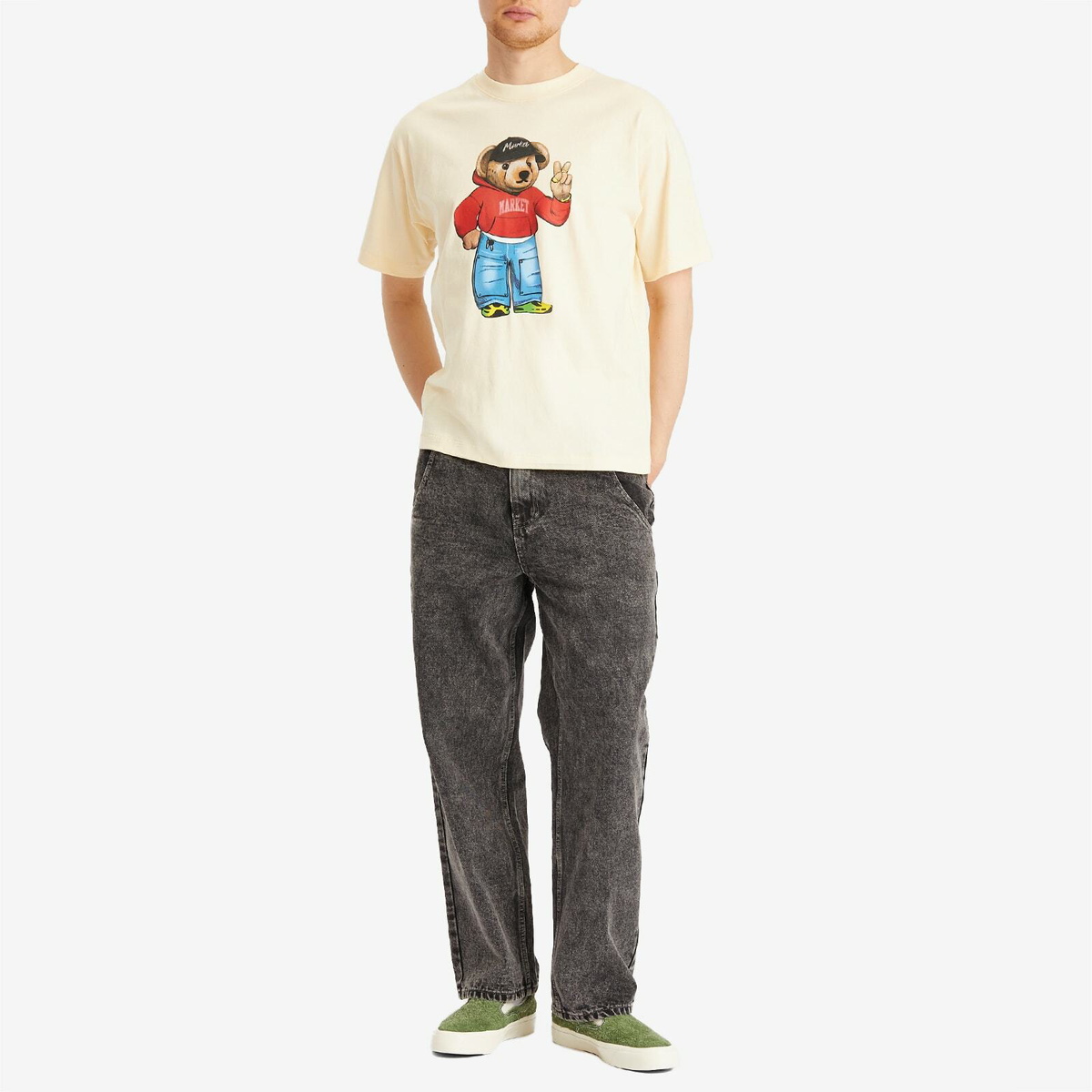 MARKET Men's Fit Check Bear T-Shirt in Butter-Cream