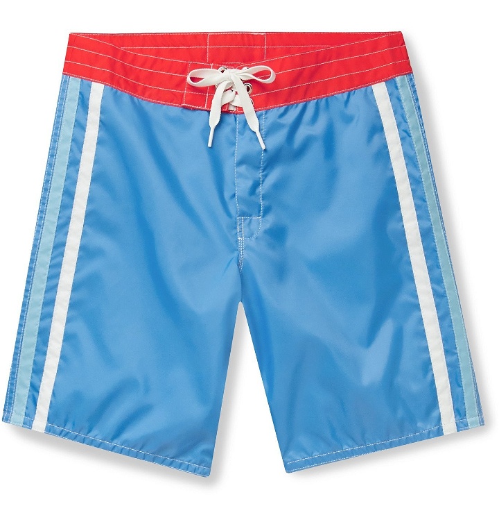 Photo: Birdwell - Mid-Length Striped Swim Shorts - Blue