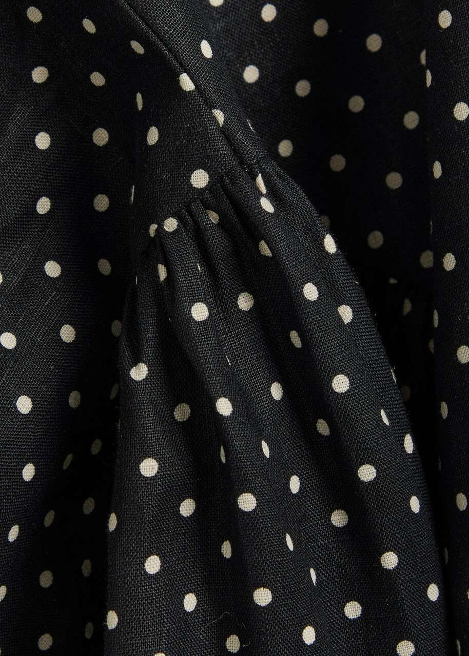 Faithfull The Brand La Cala Polka dot Linen Midi Dress Black And White