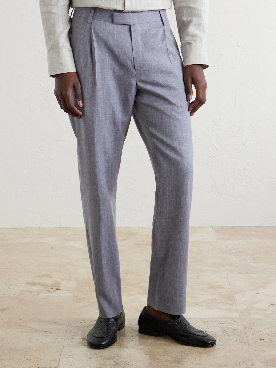 Mr P. - Straight-Leg Pleated Wool, Silk and Linen-Blend Suit Trousers - Purple