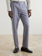 Mr P. - Straight-Leg Pleated Wool, Silk and Linen-Blend Suit Trousers - Purple