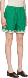 Bode Green Ripple Appliqué Shorts