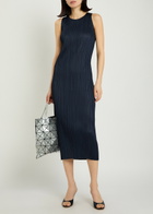 Pleats Please Issey Miyake Pleated Woven Midi Dress Navy