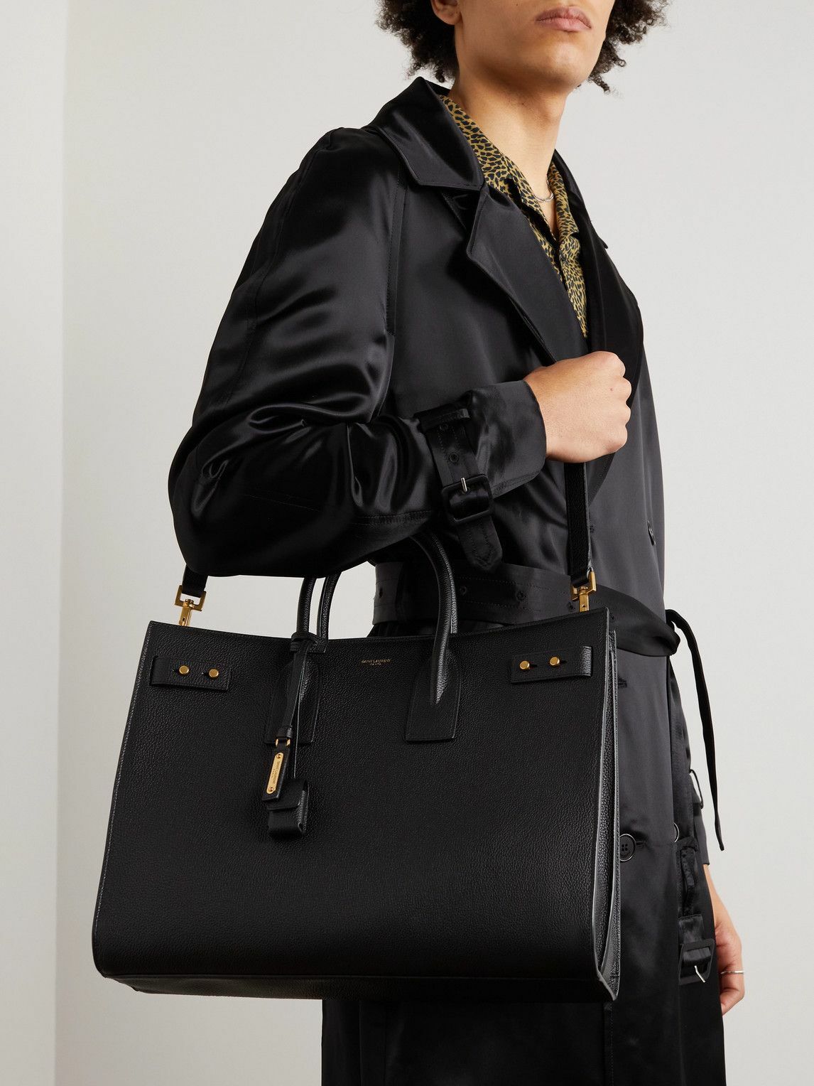 Saint Laurent Men Two-Tone Canvas And Leather Large Sac De Jour Handbag