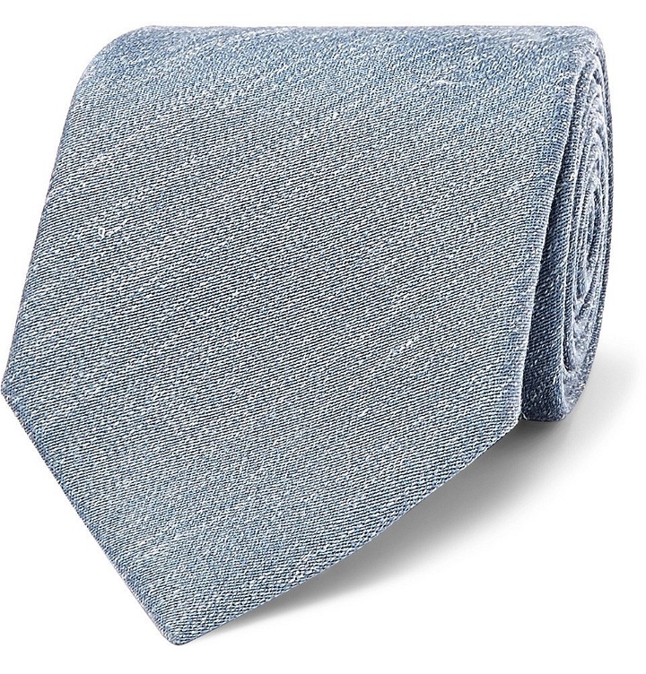 Photo: Brioni - 7cm Mélange Silk and Linen-Blend Tie - Men - Blue