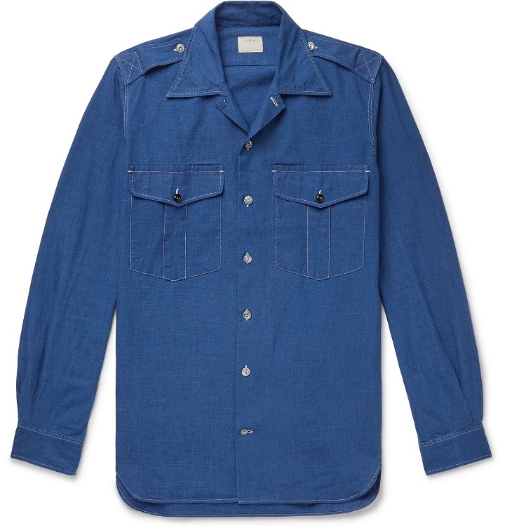 Photo: L.E.J - Convertible-Collar Selvedge Cotton-Chambray Shirt - Blue