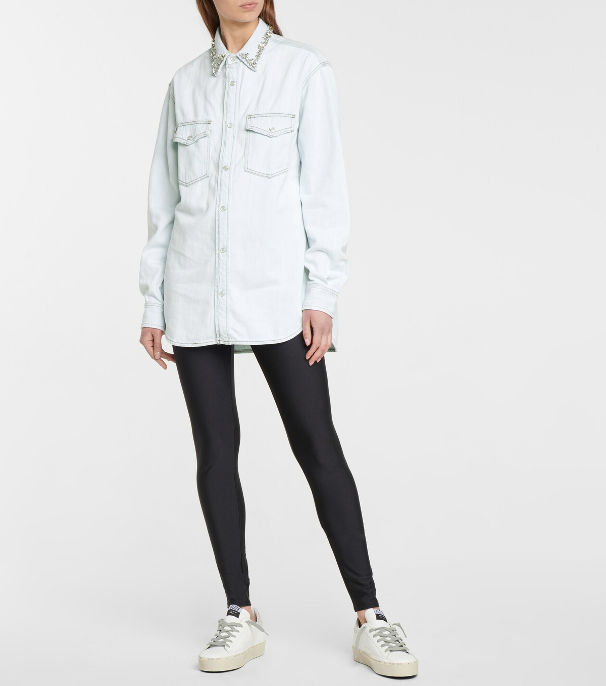 Golden Goose - Embellished cotton chambray shirt