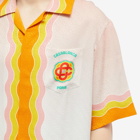 Casablanca Men's Rainbow Monogram Short Sleeve Silk Shirt in Pink/White/Yellow