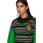 JW Anderson Green Striped Deconstructed Crewneck Sweater